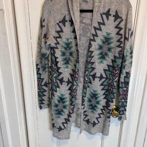 Rods Western Sweater Duster Women's Size XL Hooded Teal Aztec